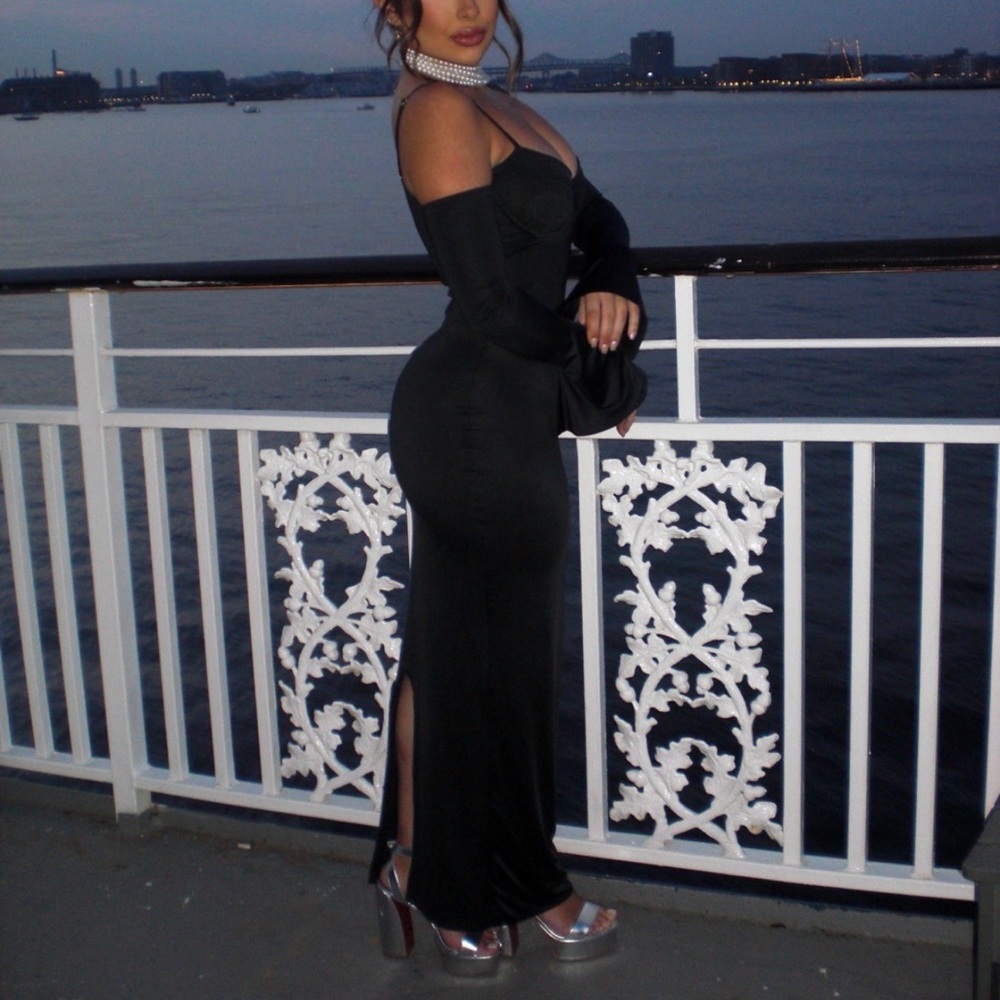 Ohpolly Ori Modal Peekaboo Black Long Sleeve Dress